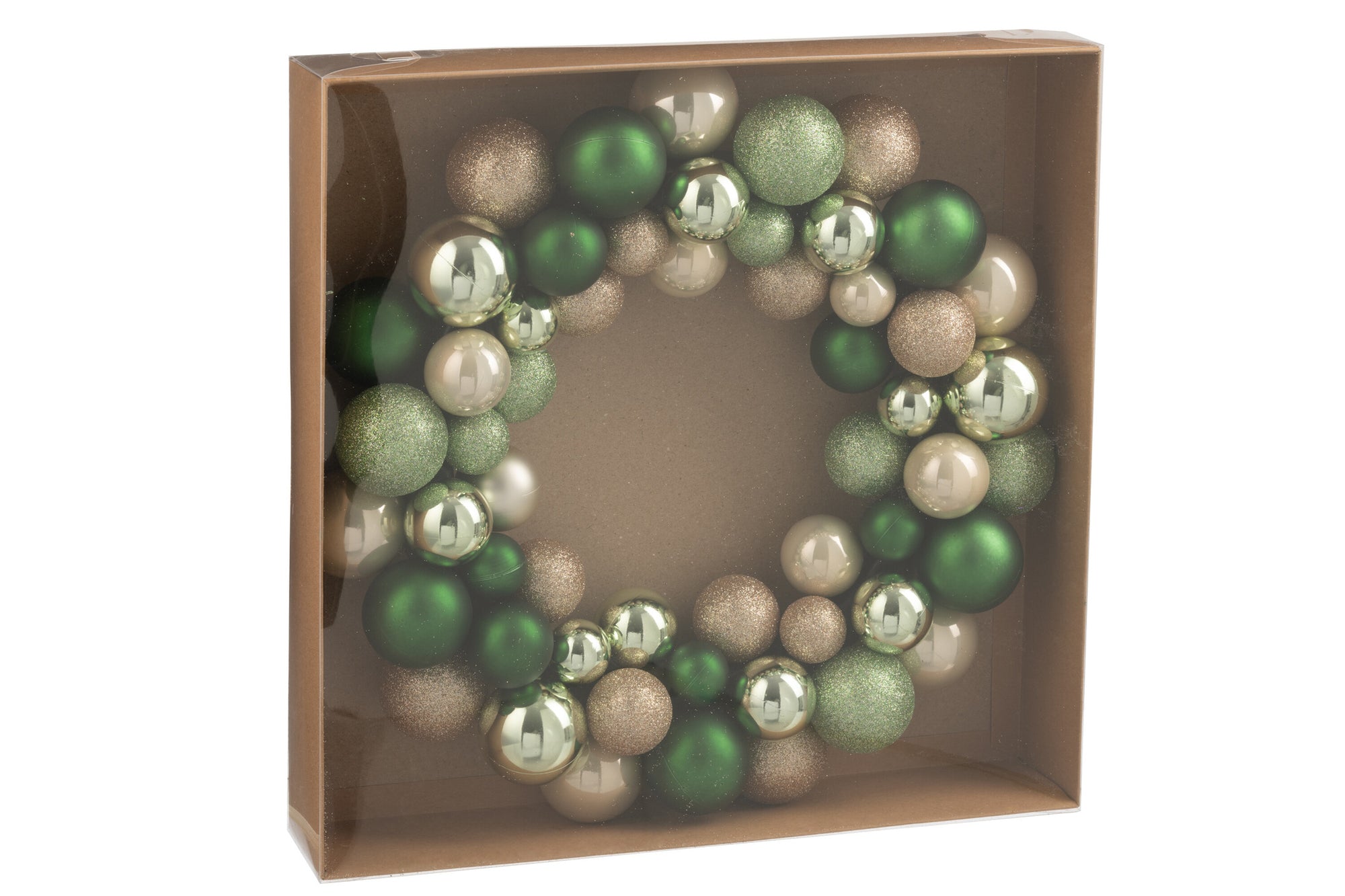 J-LINE KRANS KERSTBALLEN KUNSTSTOF MINTGROEN/ECRU