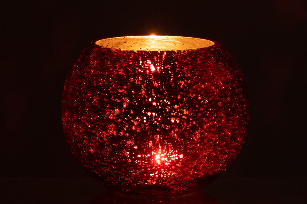 J-LINE WINDLICHT BAL CRAQUELÉ GLAS – PARELMOEREFFECT ROOD LARGE