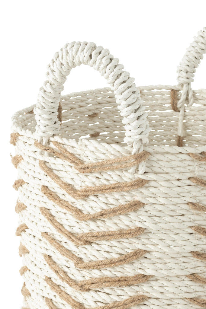 J-LINE SET VAN 2 MANDEN CHEVRON RAFFIA WIT/NATUREL