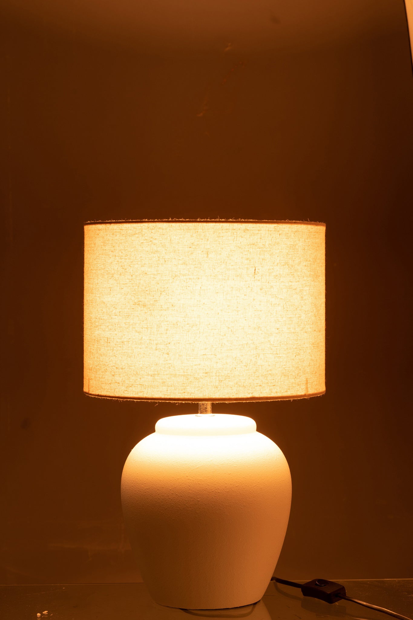 Lamp Meli + lampenkap keramiek linnen wit klein