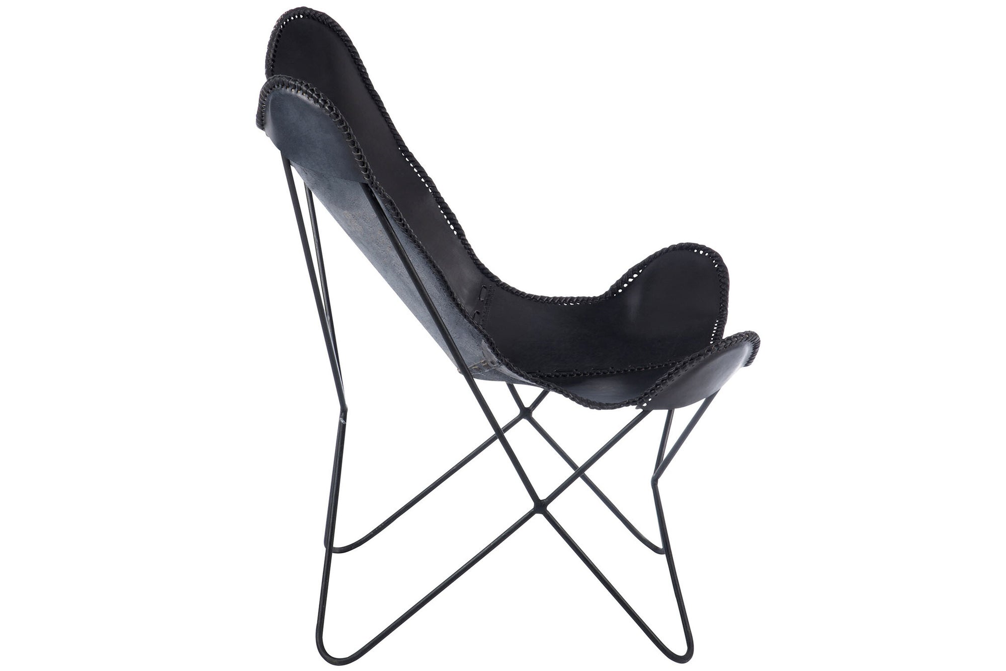 Loungestoel leer/metaal zwart