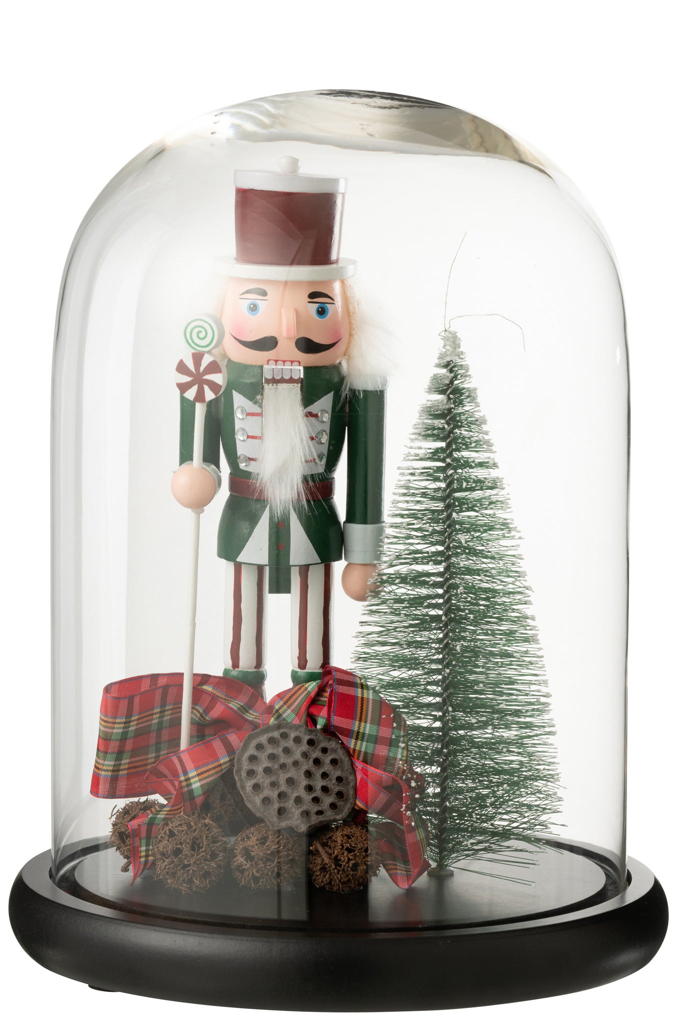 J-LINE DECORATIEVE GLAZEN KERSTBEL NOTENKRAKER ROOD/DONKERGROEN GROOT