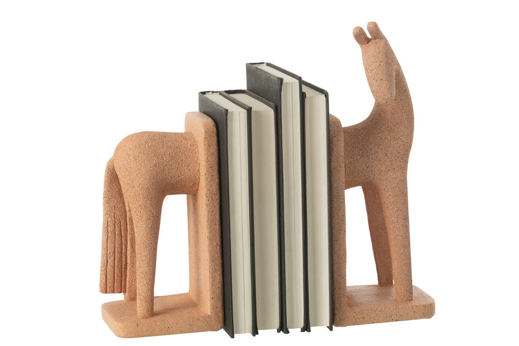 J-LINE BOEKSTEUN PAARD MODERN RESIN TERRA – SET VAN 2