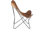 Loungestoel leer/metaal cognac
