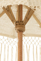 ChatGPT zei:  J-LINE PARASOL ON FOOT LONG FRINGES HOUT/TUMANGGAL WIT