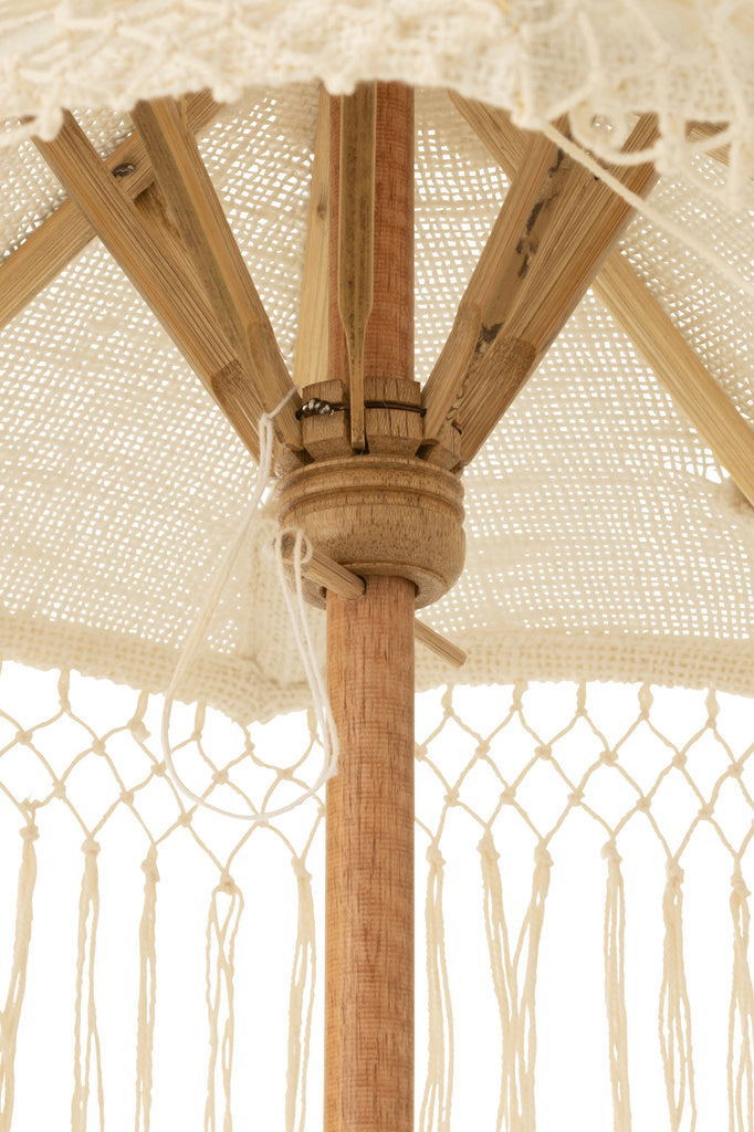 ChatGPT zei:  J-LINE PARASOL ON FOOT LONG FRINGES HOUT/TUMANGGAL WIT
