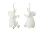 J-LINE BOEKSTEUN OLIFANT ZITTEND POLYRESIN WIT – SET VAN 2