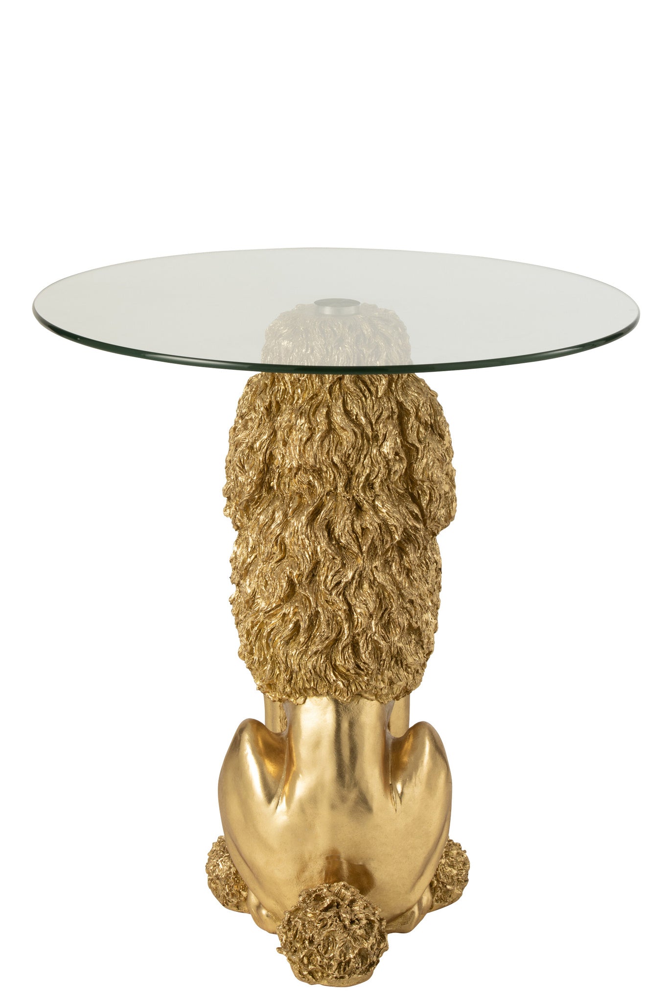 J-LINE BIJZETTAFEL POEDEL ROND POLYRESIN GOUDKLEURIG