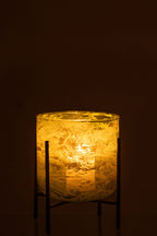 J-LINE WINDLICHT OP STANDAARD – GLAS/IJZER MARMER GROEN MEDIUM