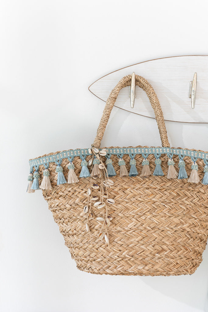 J-LINE STRANDTAS KWASTJES BLAUW/BEIGE – RIET NATUREL