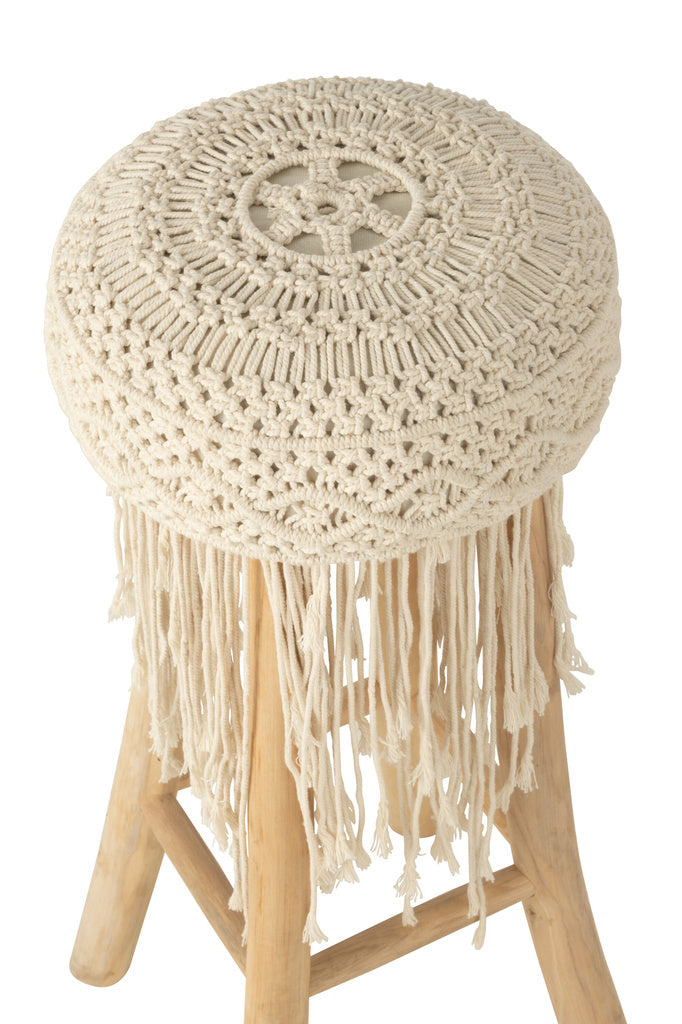 J-LINE KRUK FRANJES HOUT/MACRAMÉ WIT