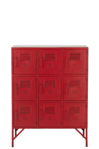 J-LINE CUPBOARD 9 DRAWER METAL RED