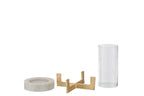 J-LINE GLAZEN THEELICHT MARMER/METAAL BASIS GRIJS/CHAMPAGNE KLEIN