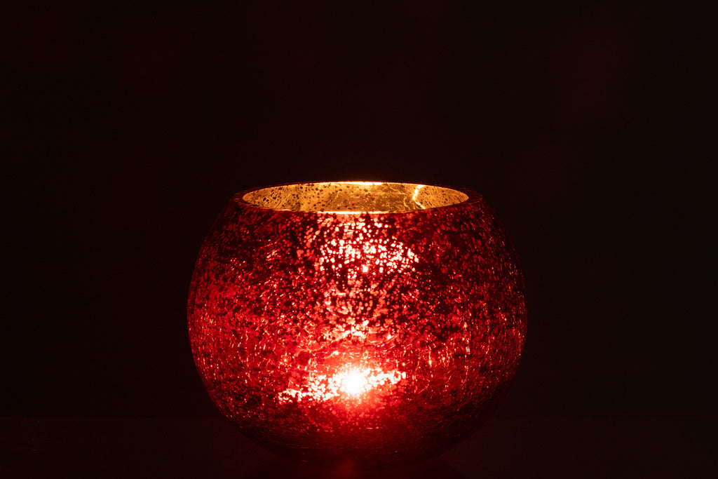 J-LINE WINDLICHT BAL CRAQUELÉ GLAS – PARELMOEREFFECT ROOD MEDIUM