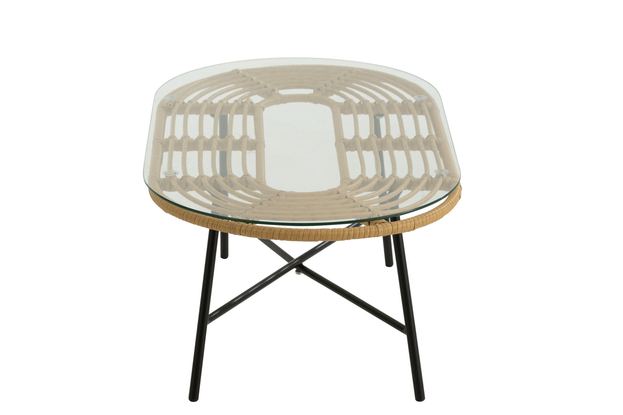 Tafel Laag Ovaal Buiten Metaal/Glas Natuur/Zwart