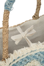 J-LINE STRANDTAS BLOEMEN + FRANJES – DENIM/ZEEGRAS NATUUR/BLAUW