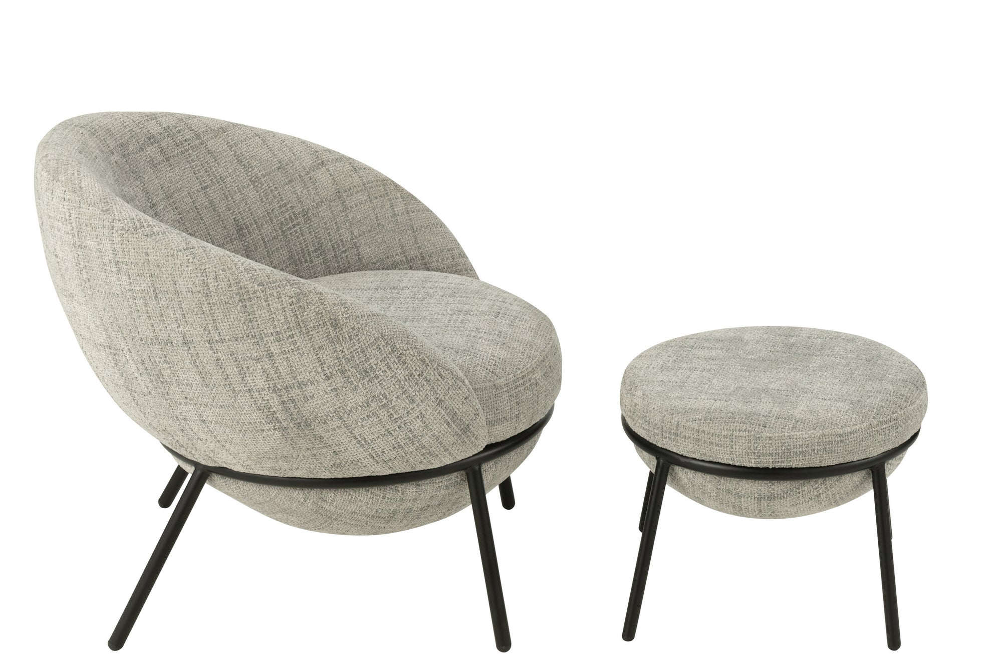 Loungestoel + Poef IJzergrijs/Zwart