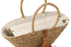 J-LINE STRANDTAS MET KWASTJES – ZEEGRAS/RAFFIA NATUUR/BRUIN