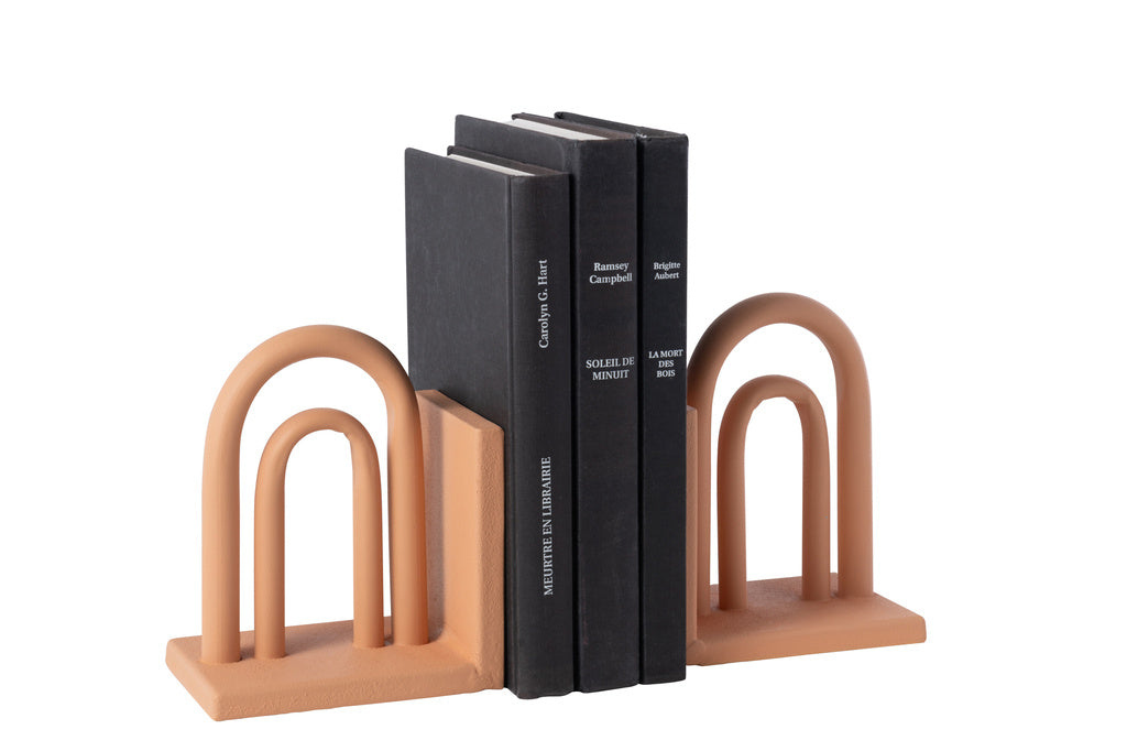 J-LINE BOEKSTEUN KOLI IJZER BRUIN/NATURAL – SET VAN 2