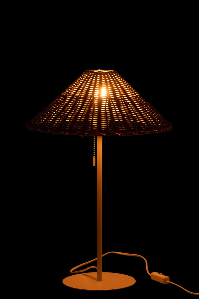 J-LINE TAFELLAMP METAAL/ROTAN WIT/NATUREL