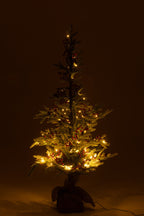 J-LINE KERSTBOOM + JUTE TAS + LED PLASTIC SNEEUW GROEN/ROOD KLEIN