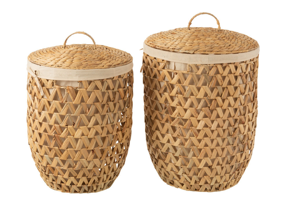 J-Line Set Of 2 Laundry Baskets + Lid Water Hyacinth Natural