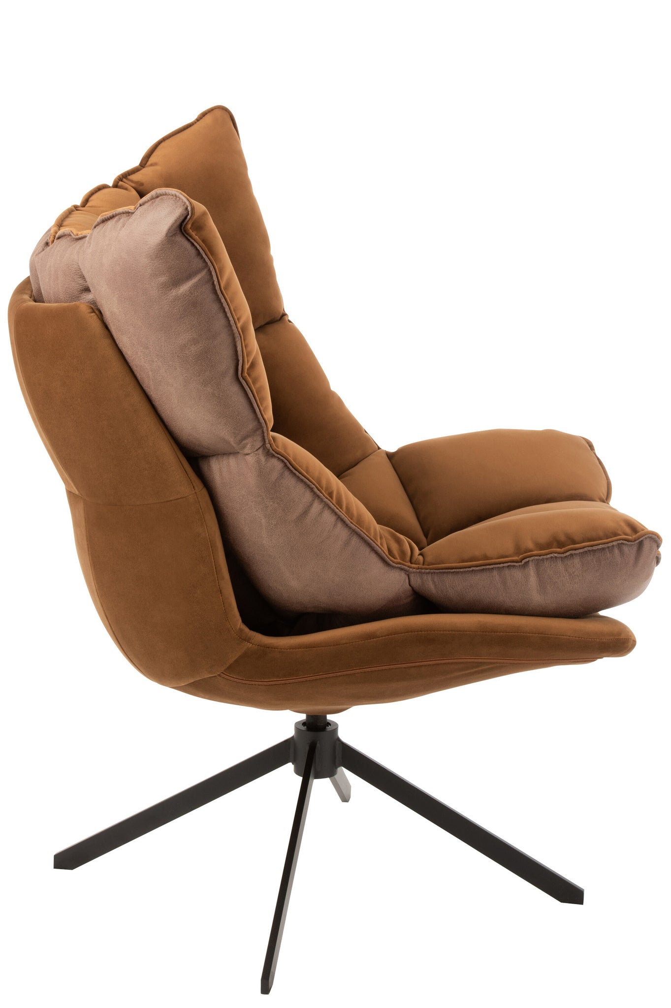 Relaxstoel met kussen op frame, textiel/metaal, bruin