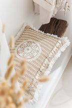 Kussen Rechthoekig Patroon Met Munten Jute Natuur/Beige