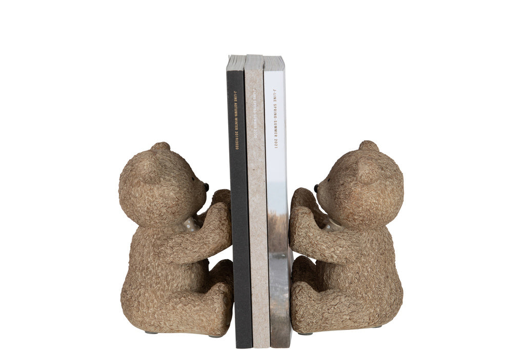 J-LINE BOEKSTEUN TEDDY POLY LICHTBRUIN – SET VAN 2