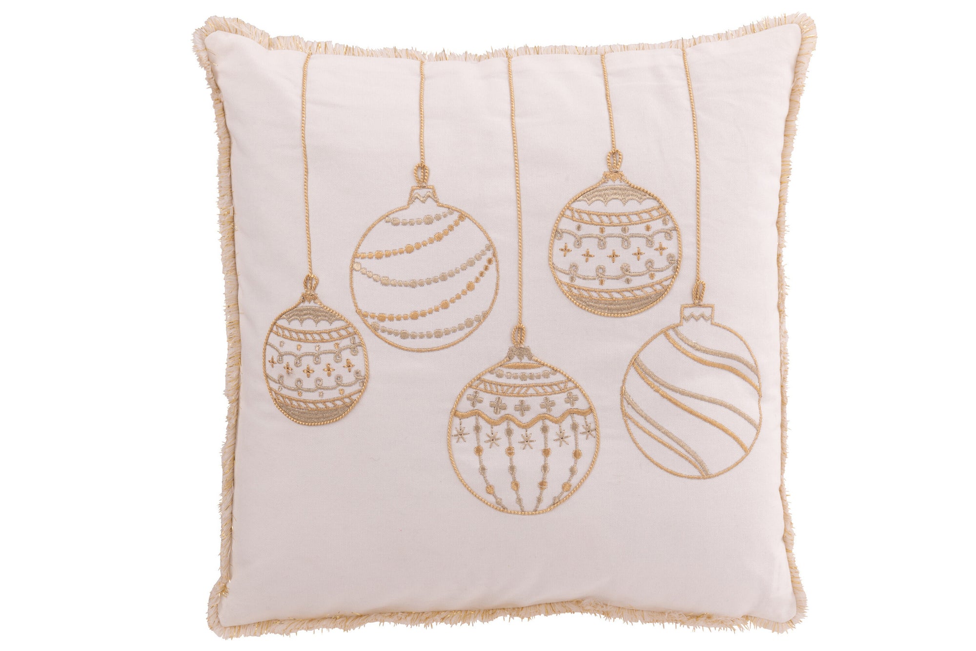J-LINE KUSSEN KERSTBALLEN KATOEN WIT/GOUDKLEURIG