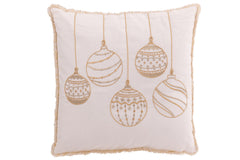 J-LINE KUSSEN KERSTBALLEN KATOEN WIT/GOUDKLEURIG
