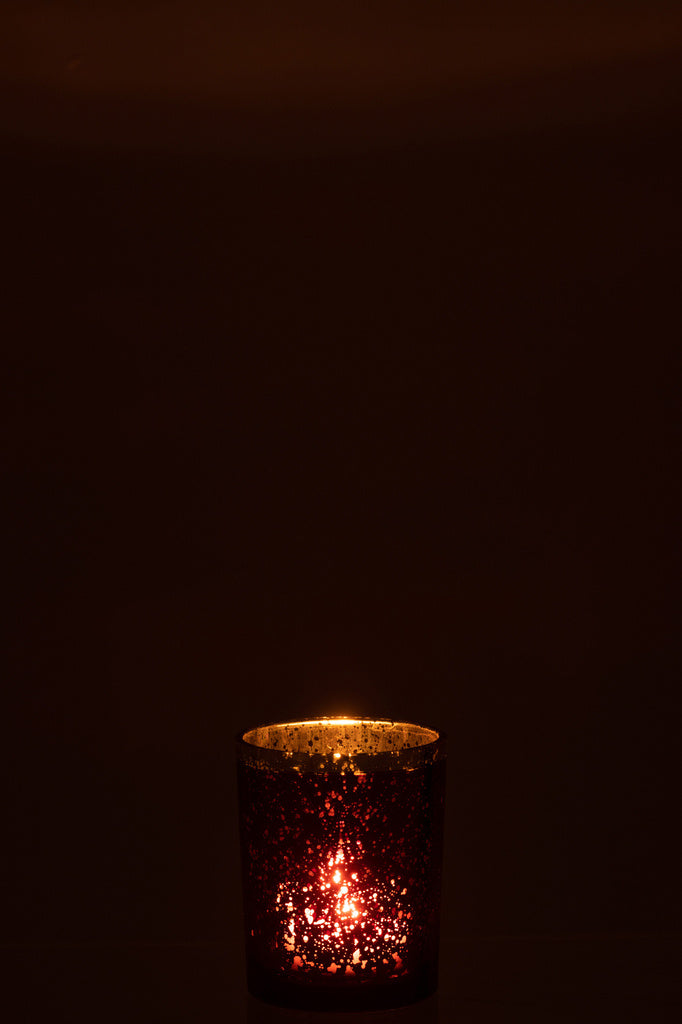 J-LINE WINDLICHT HURRICANE GOLD RIM GLASS RED MEDIUM