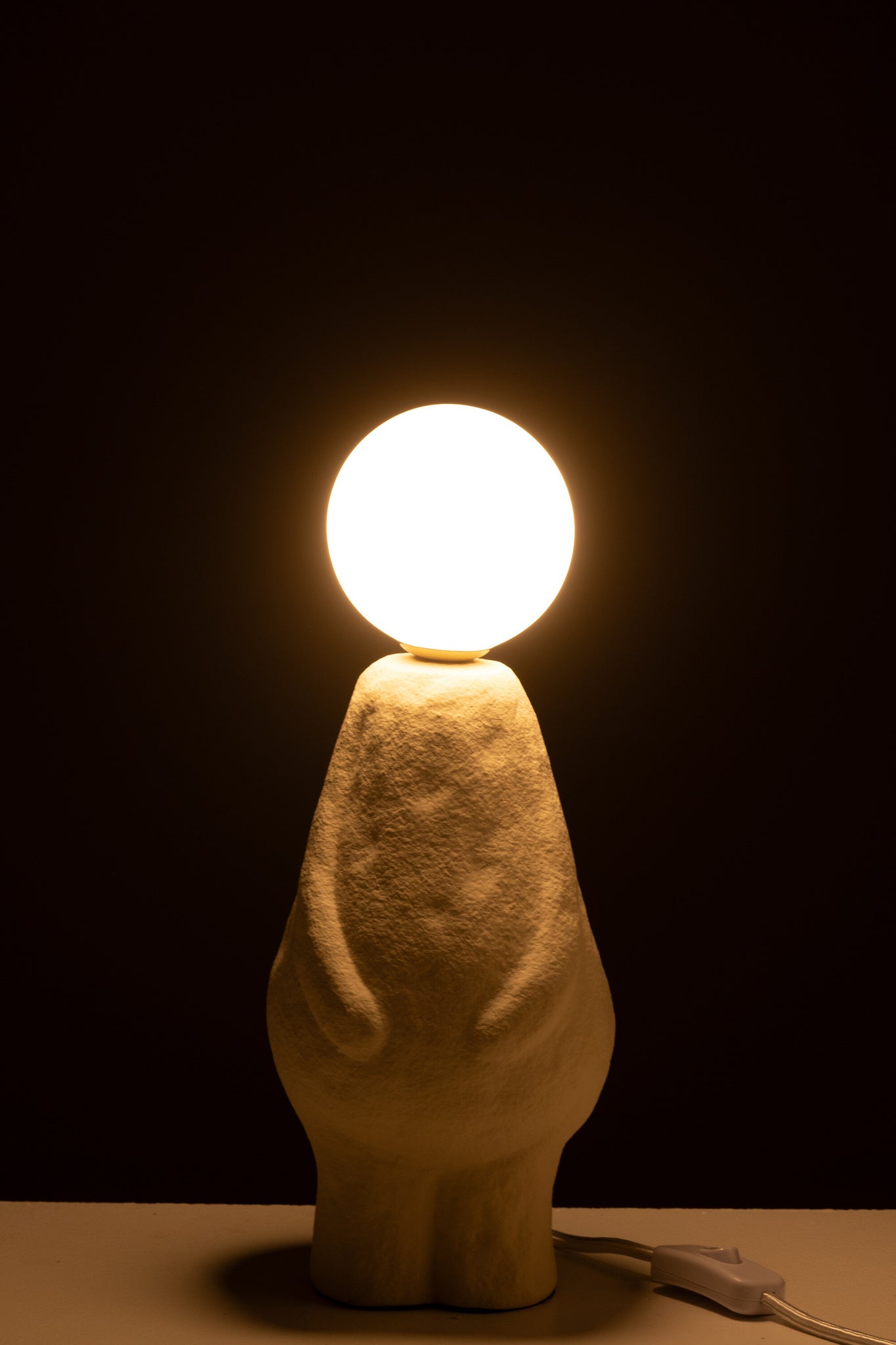 Tafellamp Glazen Bol Steengoed Beige