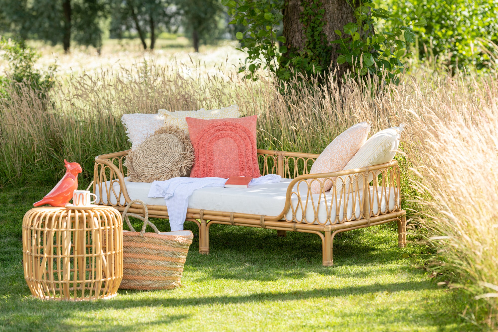 Kussen Rond Raffia Natuurlijk