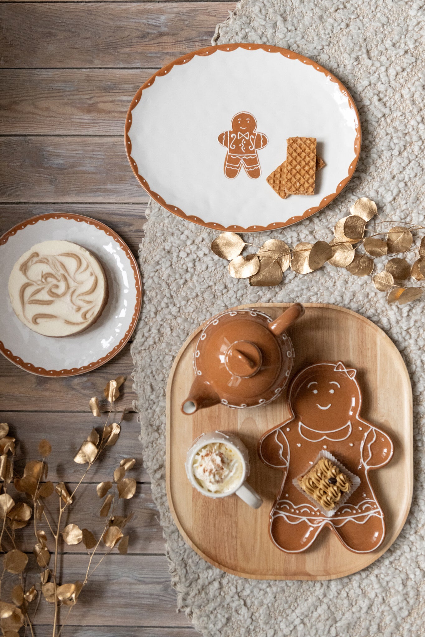 Decoratief dienblad van rubberhout natuurlijk groot