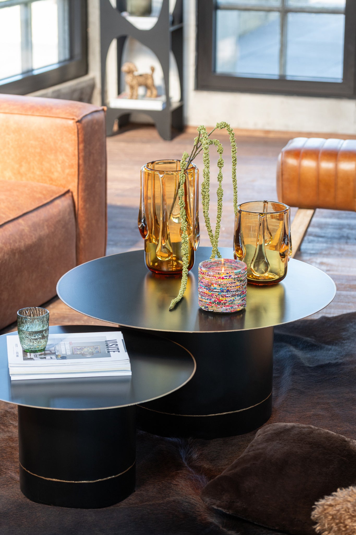 Salontafel Cyll-basis met gouden rand Ronde ijzeren zwarte/gouden kleur Klein