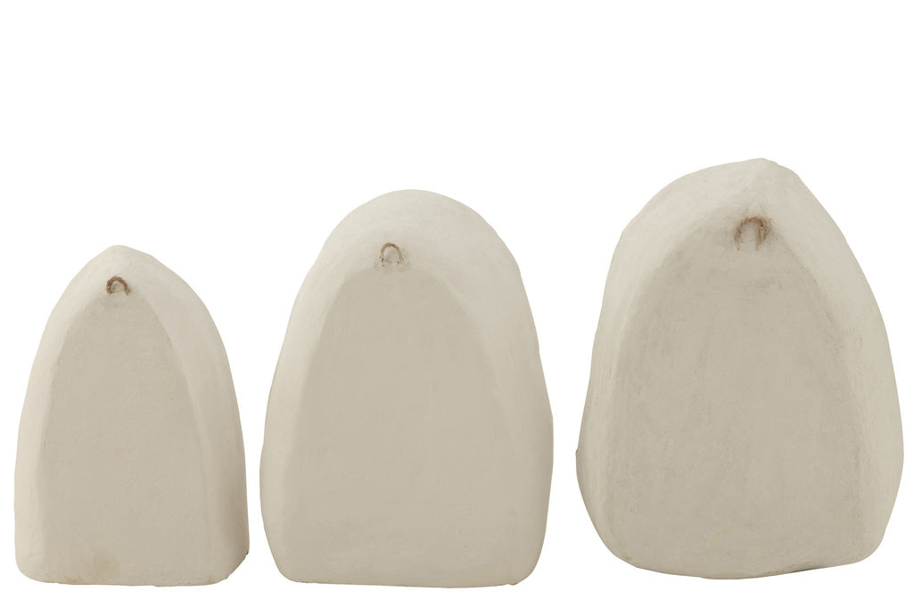 J-LINE SET VAN 3 WANDREKKEN PAPIER-MÂCHÉ WIT