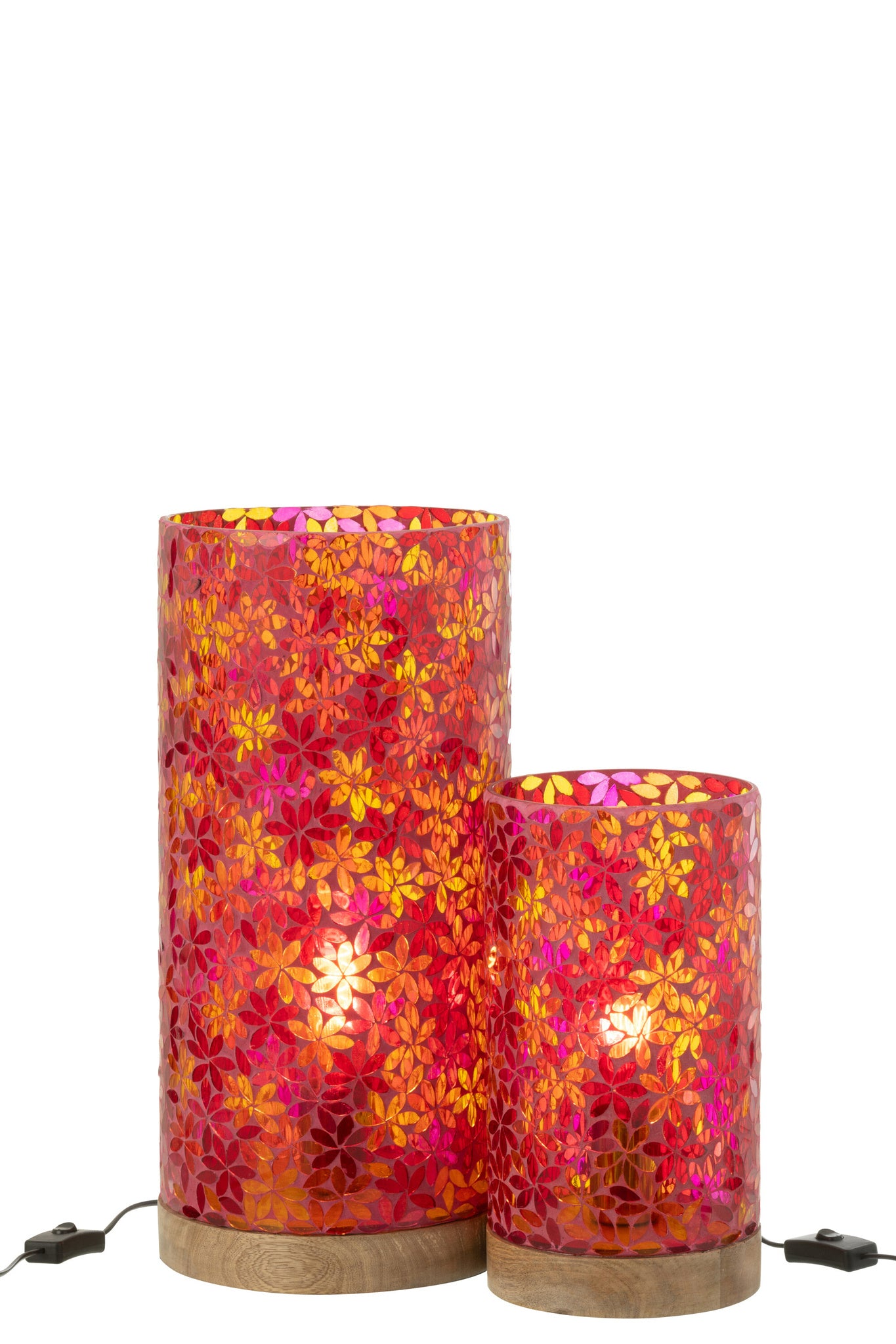 Grote roze tafellamp met bloemenmozaïek van glas