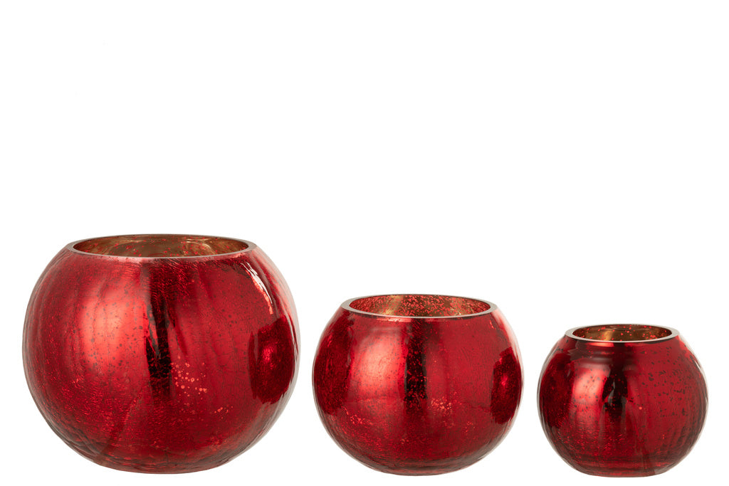 J-LINE WINDLICHT BAL CRAQUELÉ GLAS – PARELMOEREFFECT ROOD LARGE