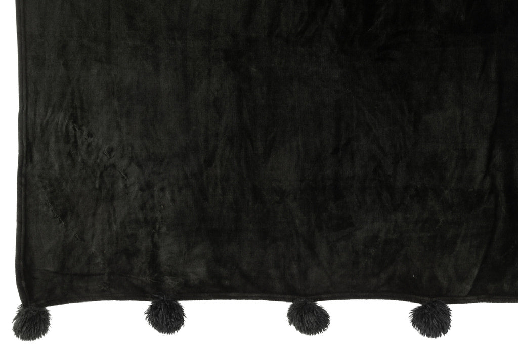 J-LINE PLAID MET POMPONS POLYESTER ZWART