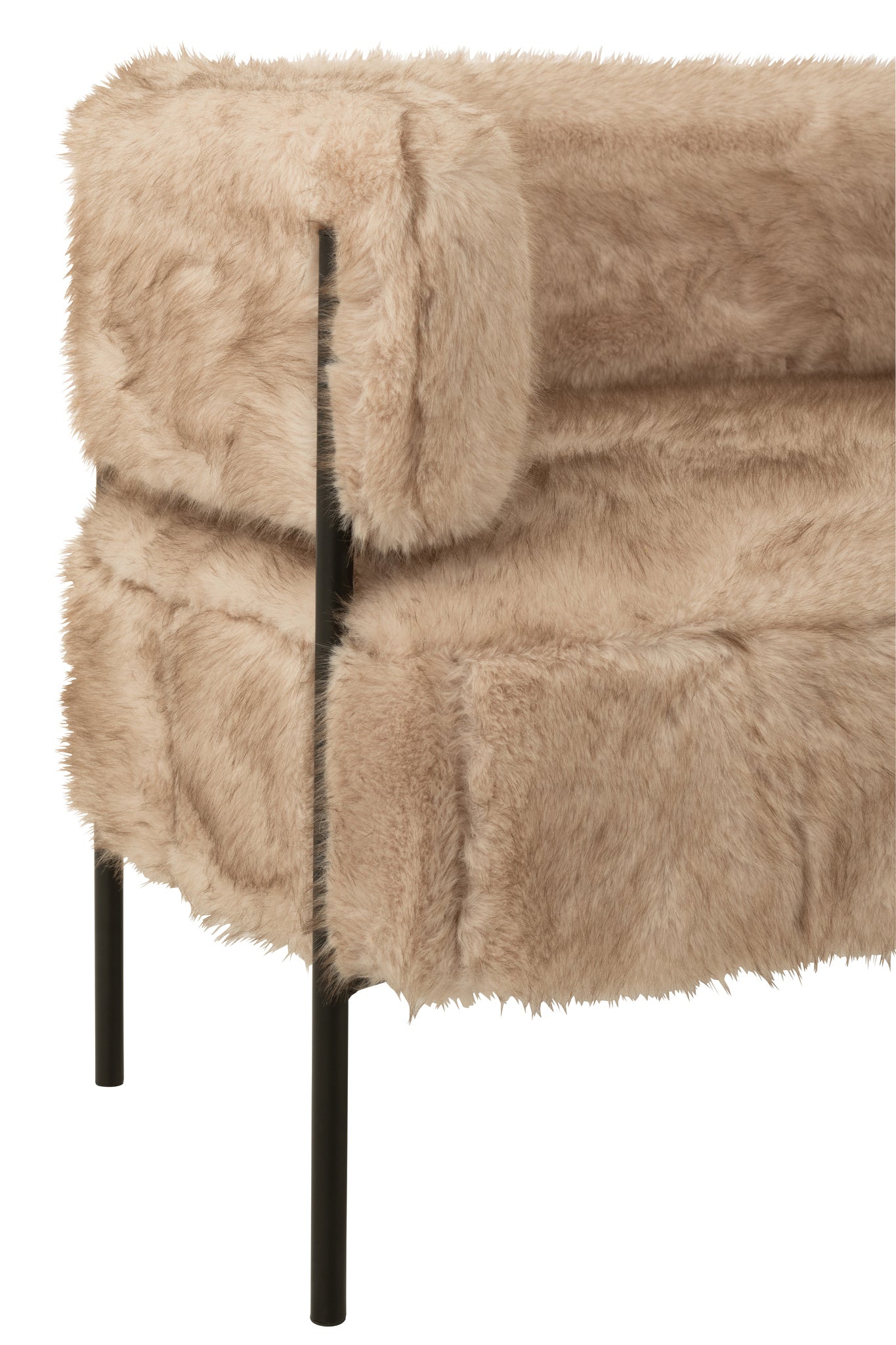 2-zitsbank met bontbekleding en metalen poten, houtkleurig taupe