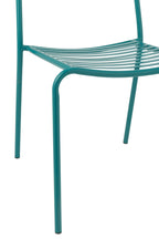 Turquoise gestreepte metalen tuinstoel