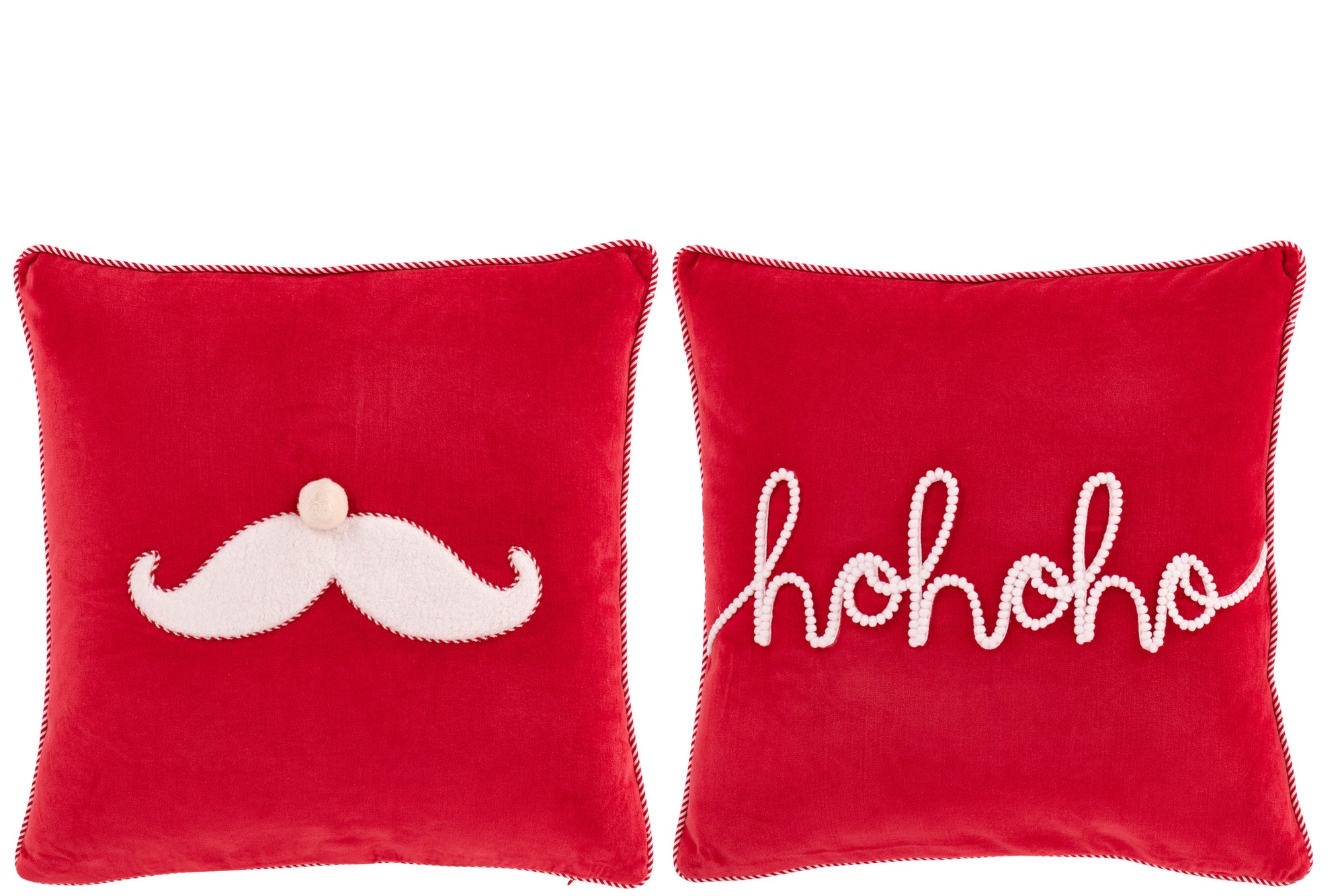   J-LINE KUSSEN SANTA SNOR/HOHOHO KATOEN KERST ROOD/WIT ASSORTIMENT VAN 2