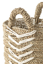 J-LINE SET VAN 2 MANDEN CHEVRON RAFFIA WIT/NATUREL