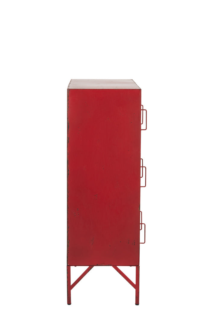J-LINE CUPBOARD 9 DRAWER METAL RED