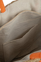 J-LINE STRANDTAS ROND BLOEM – ZEEGRAS NATUREL/ORANJE