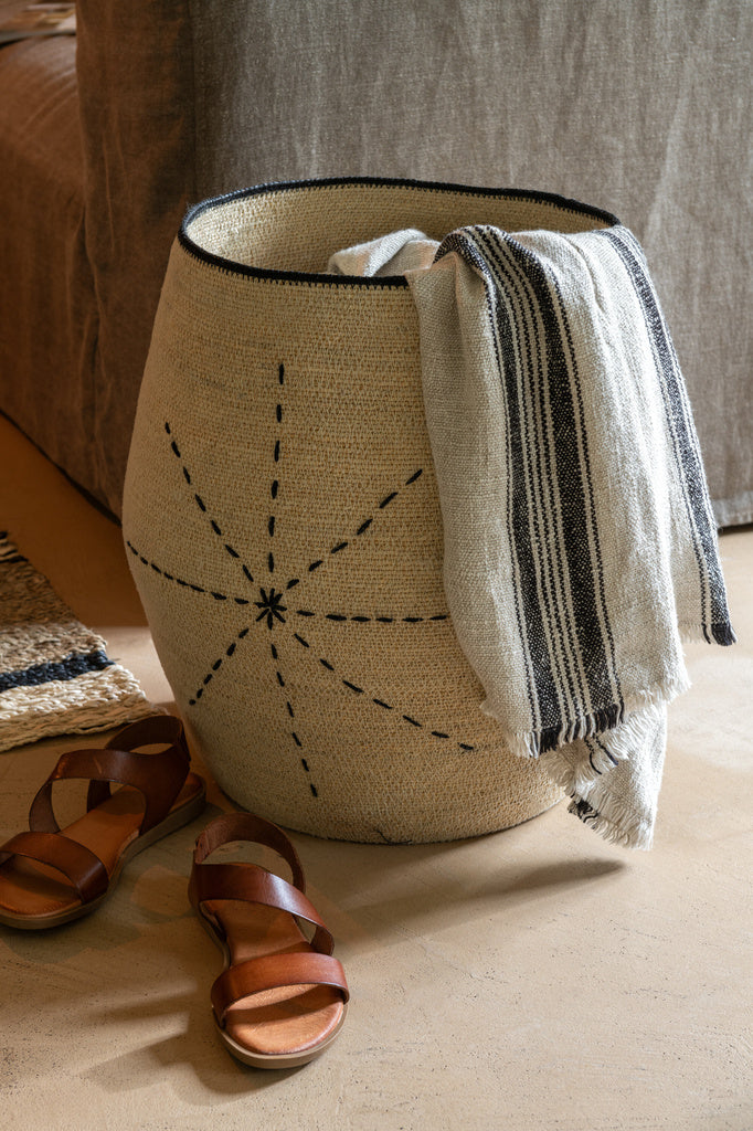 J-Line Set Of 3 Baskets Star Dotted Lines Seagrass Natural/Black