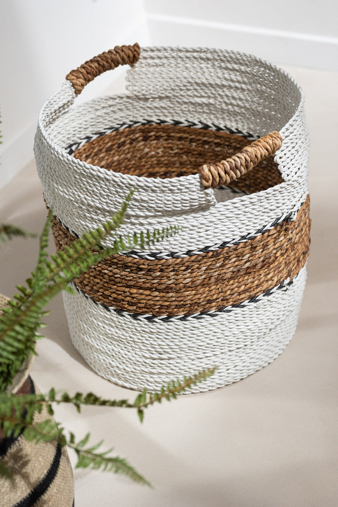J-Line Set van 3 Manden Laura Raffia Wit/Naturel