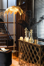 Staande lamp kokosbladeren staal goud