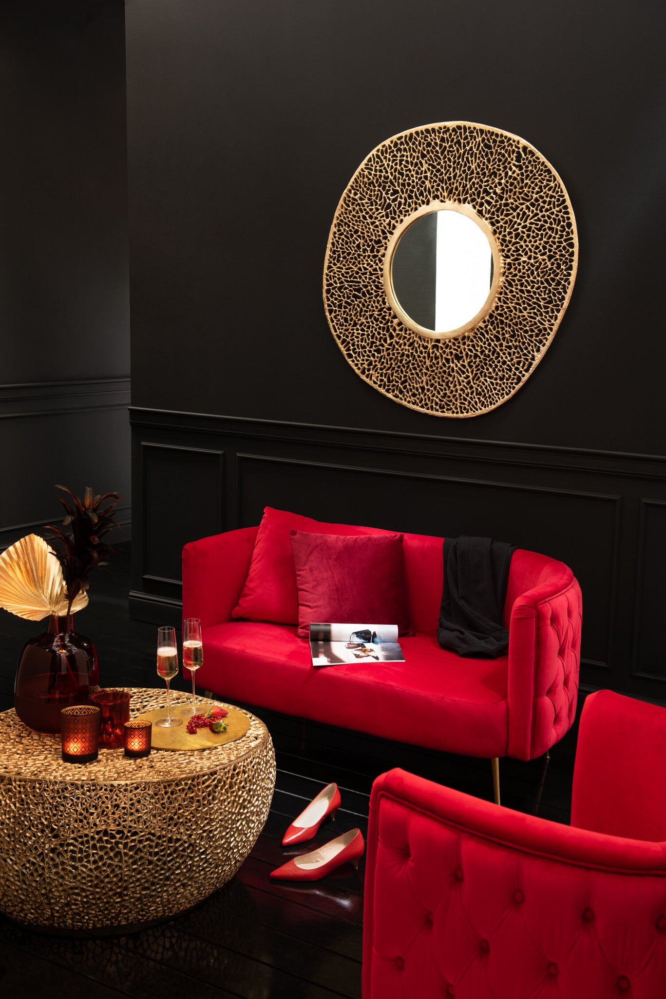 J-LINE SALONTAFEL ROND KORAALPATROON ALUMINIUM GOUD